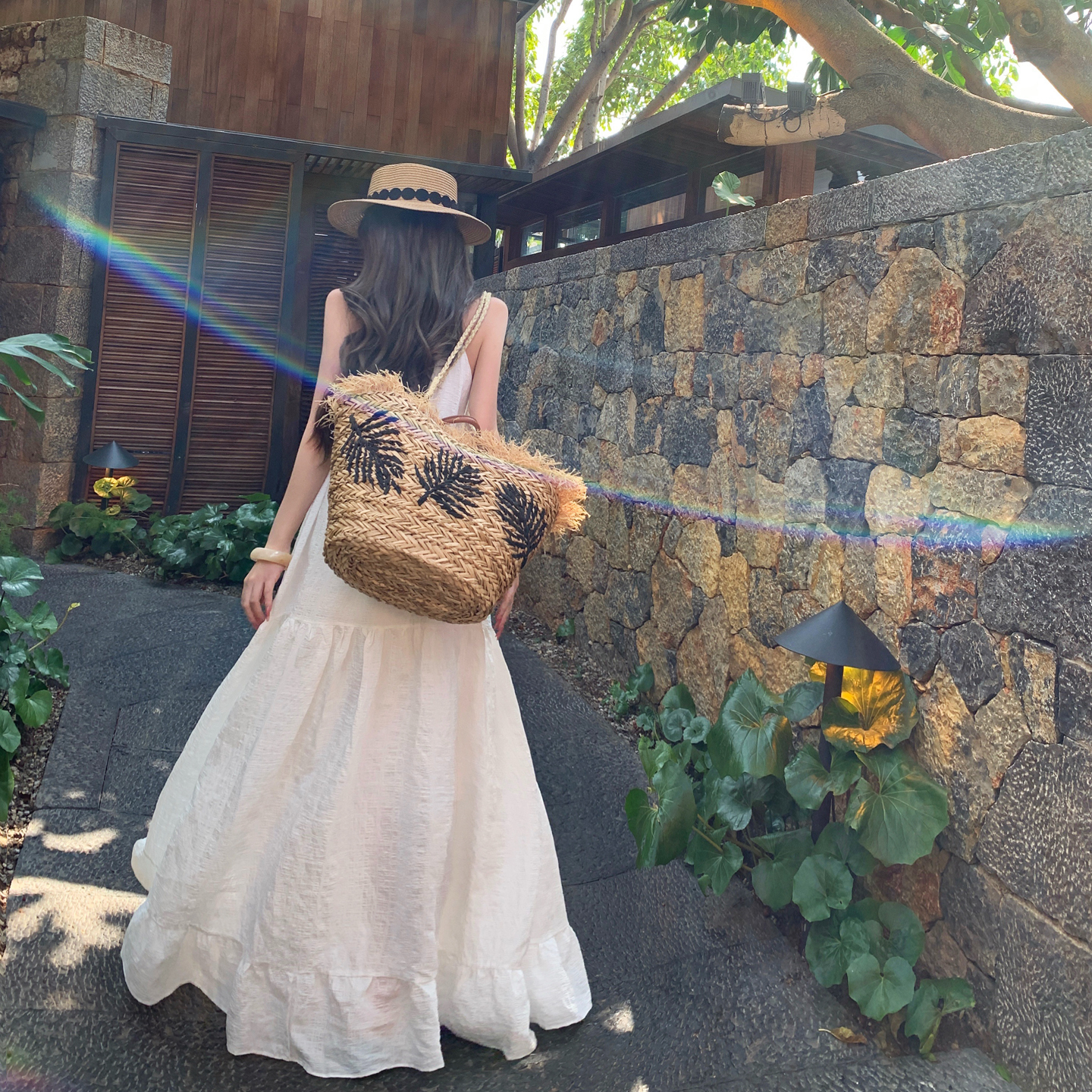 French Vacation Style Textured Beige Cami Dress Women Summer New Ethereal Long Dress - Image 3
