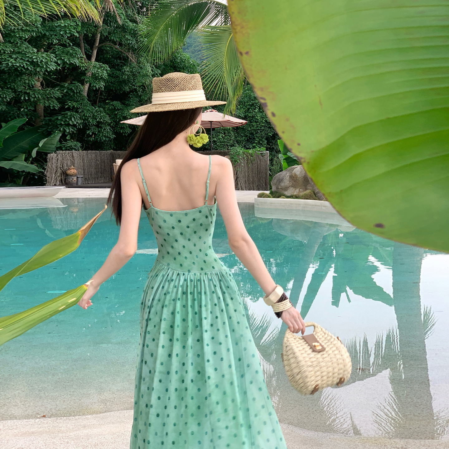 Midsummer Polka Dot Slip Dress Korean Slim Fit Gradient Long Dress - Image 5