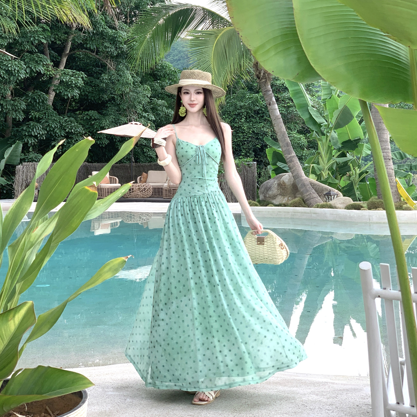 Midsummer Polka Dot Slip Dress Korean Slim Fit Gradient Long Dress - Image 2