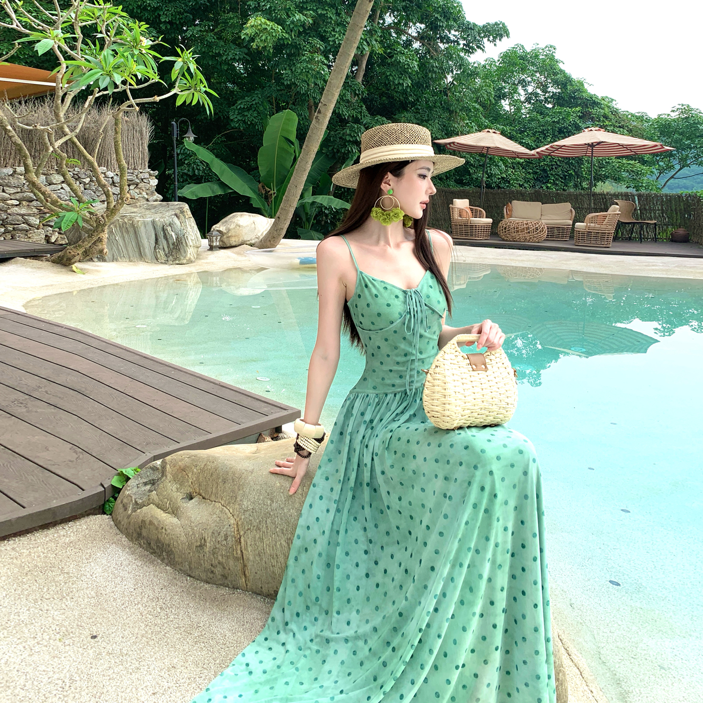 Midsummer Polka Dot Slip Dress Korean Slim Fit Gradient Long Dress - Image 4