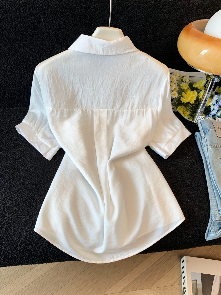 Women Summer Faux Two-Piece Short Sleeve Shirt Irregular Hem Top - Image 4