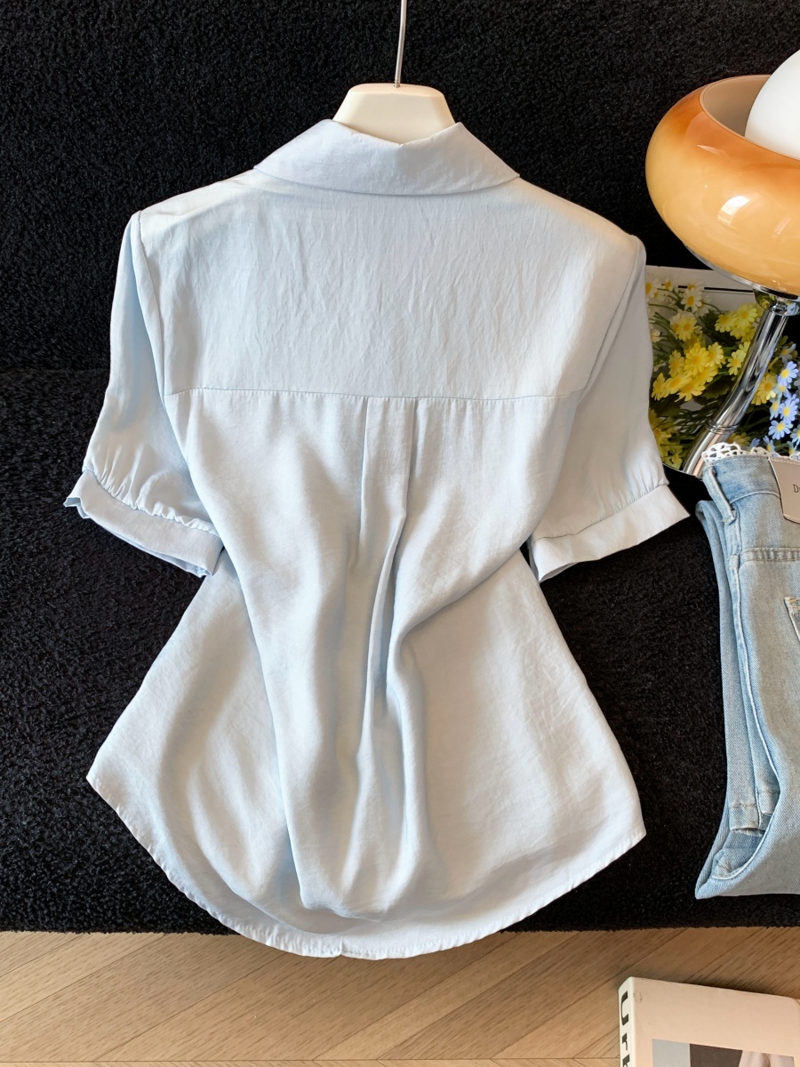 Women Summer Faux Two-Piece Short Sleeve Shirt Irregular Hem Top - Image 2