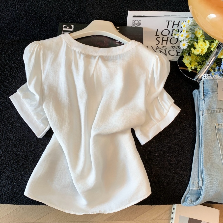 Sweet Bow Tie Short Sleeve Women's Shirt Summer 2026 New Loose Fit Blouse - Image 5