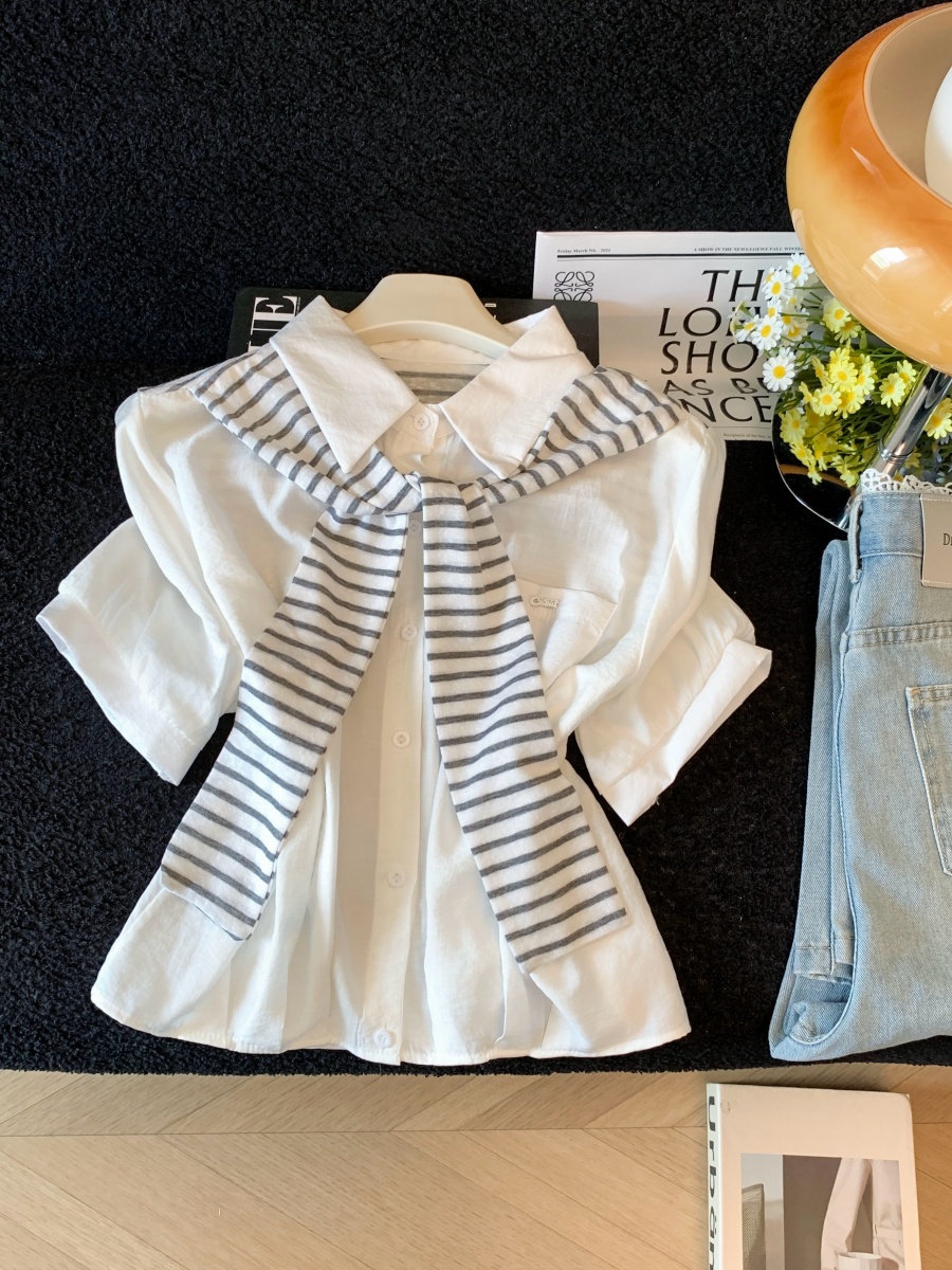 Women's Summer 2026 Striped Short Sleeve Shirt with Cape and Polo Collar - Image 4