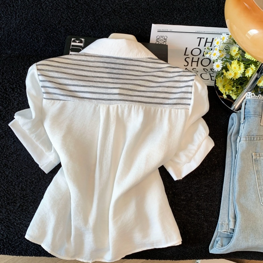 Women's Summer 2026 Striped Short Sleeve Shirt with Cape and Polo Collar - Image 5