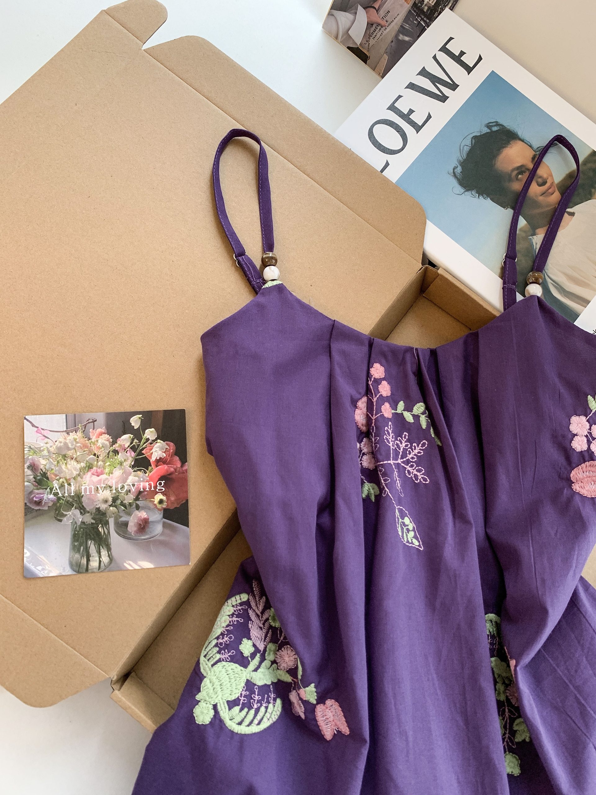Purple Embroidered Floral Cami Top with Beaded Straps Women 2026 Summer Sleeveless Backless Blouse - Image 3