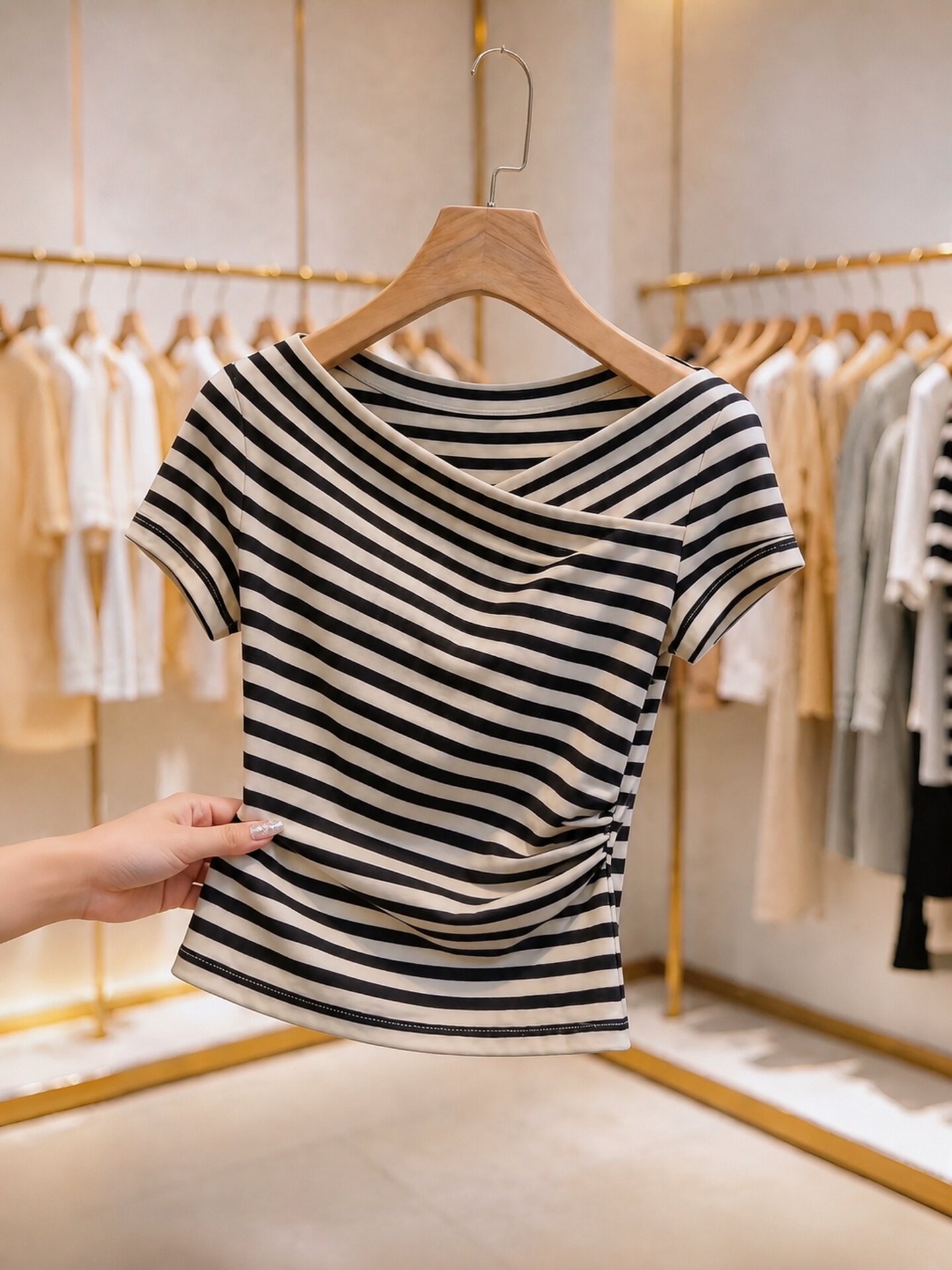 Women's Retro Cross V-Neck Short Sleeve T-Shirt 2026 Summer Casual Cotton Top - Image 3