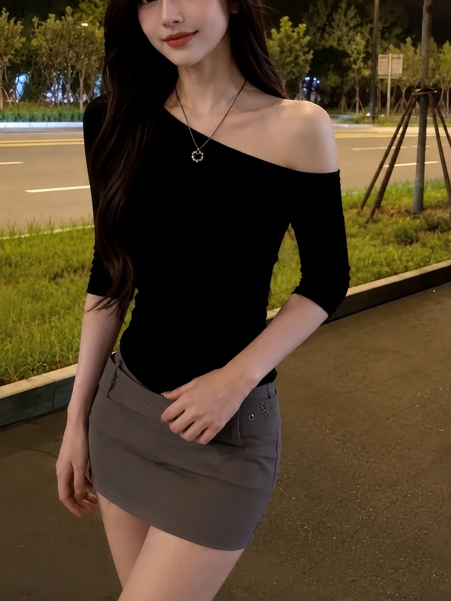 Women's Black One-Shoulder Slim Short-Sleeve T-Shirt 2026 Spring Casual Top - Image 4