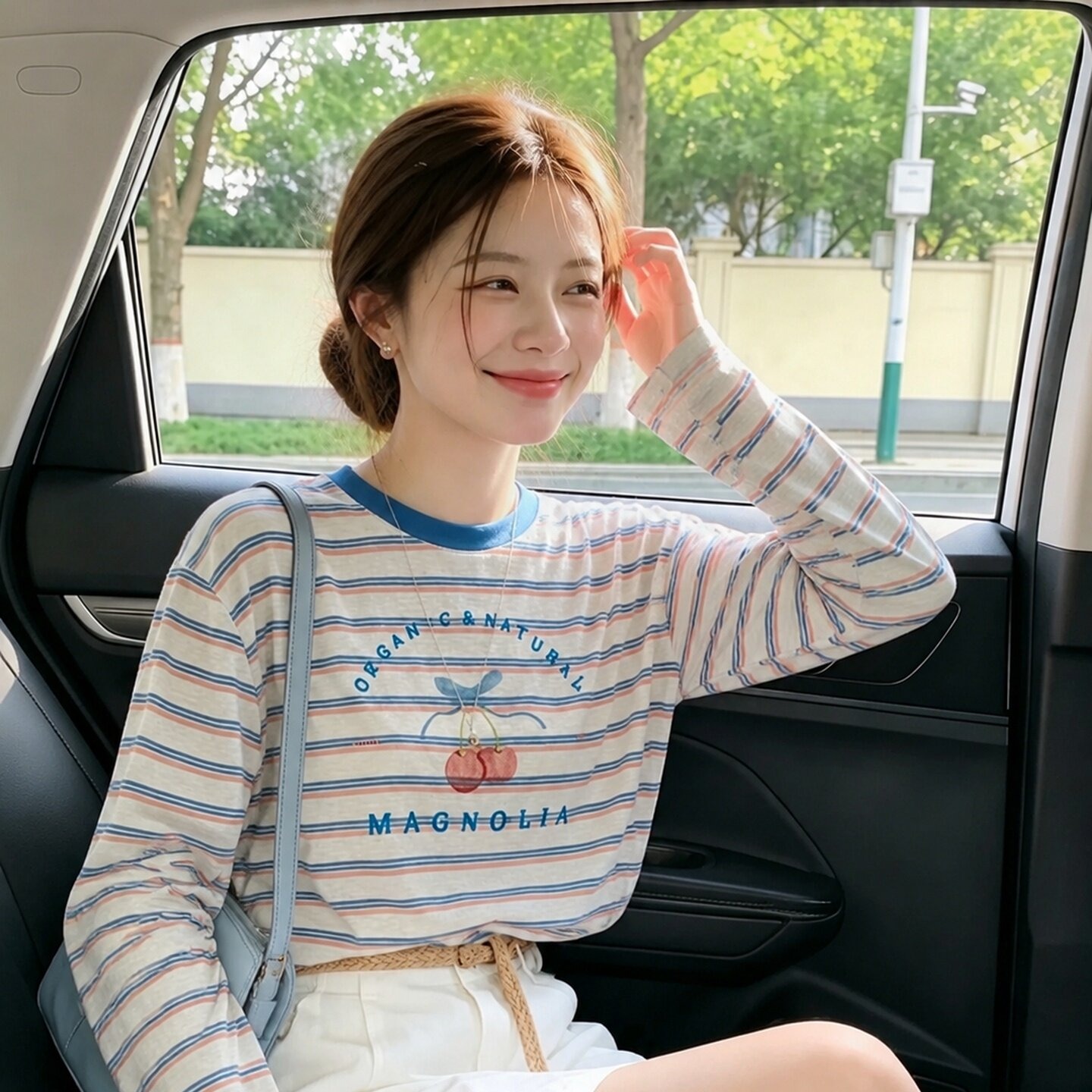 Blue Striped Women's Long Sleeve T-Shirt 2026 Summer Cotton Crew Neck Casual Top - Image 5
