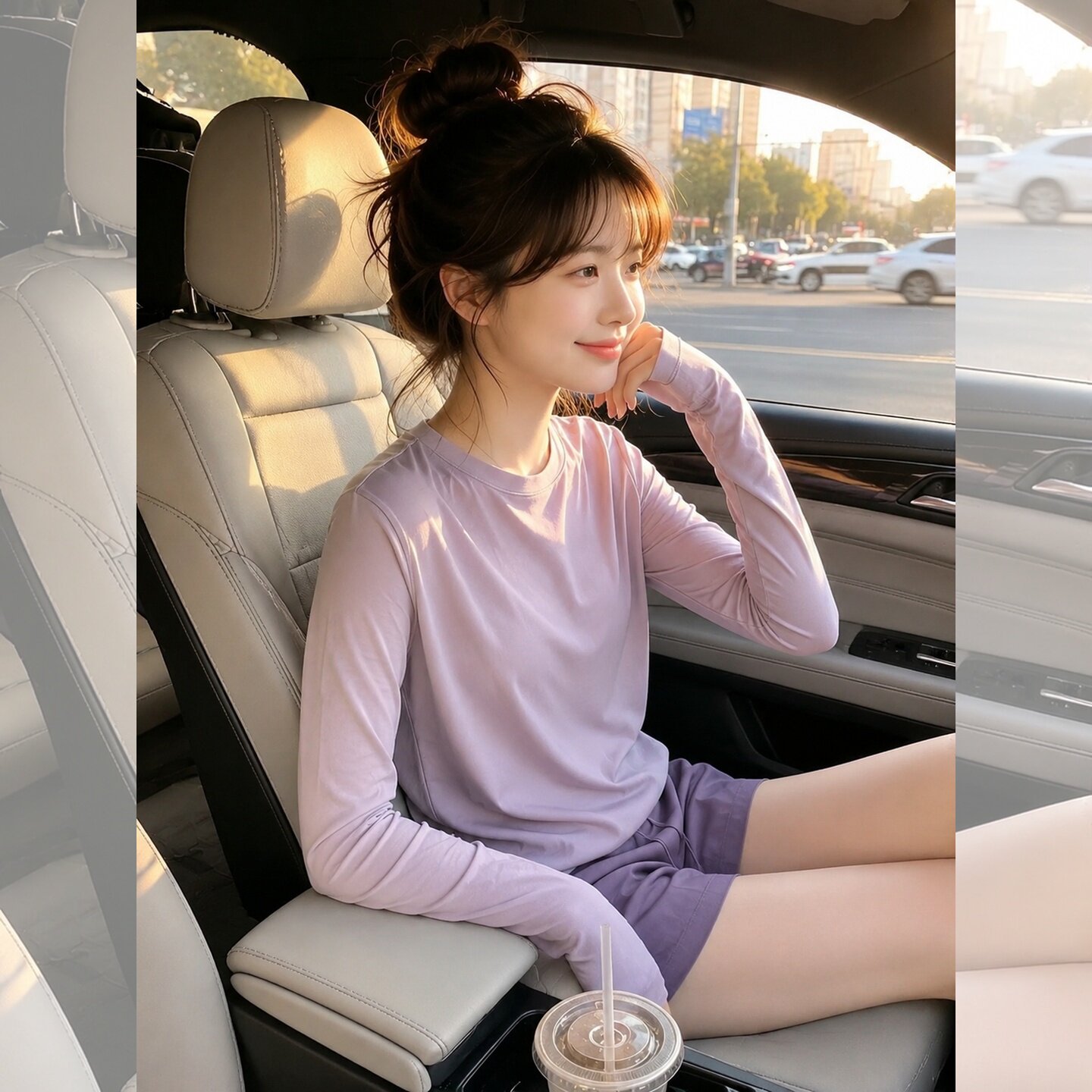 Purple Crewneck Long Sleeve Sun Protection Cover-Up T-Shirt for Women 2026 French Casual Top Summer Dopamine Outfit