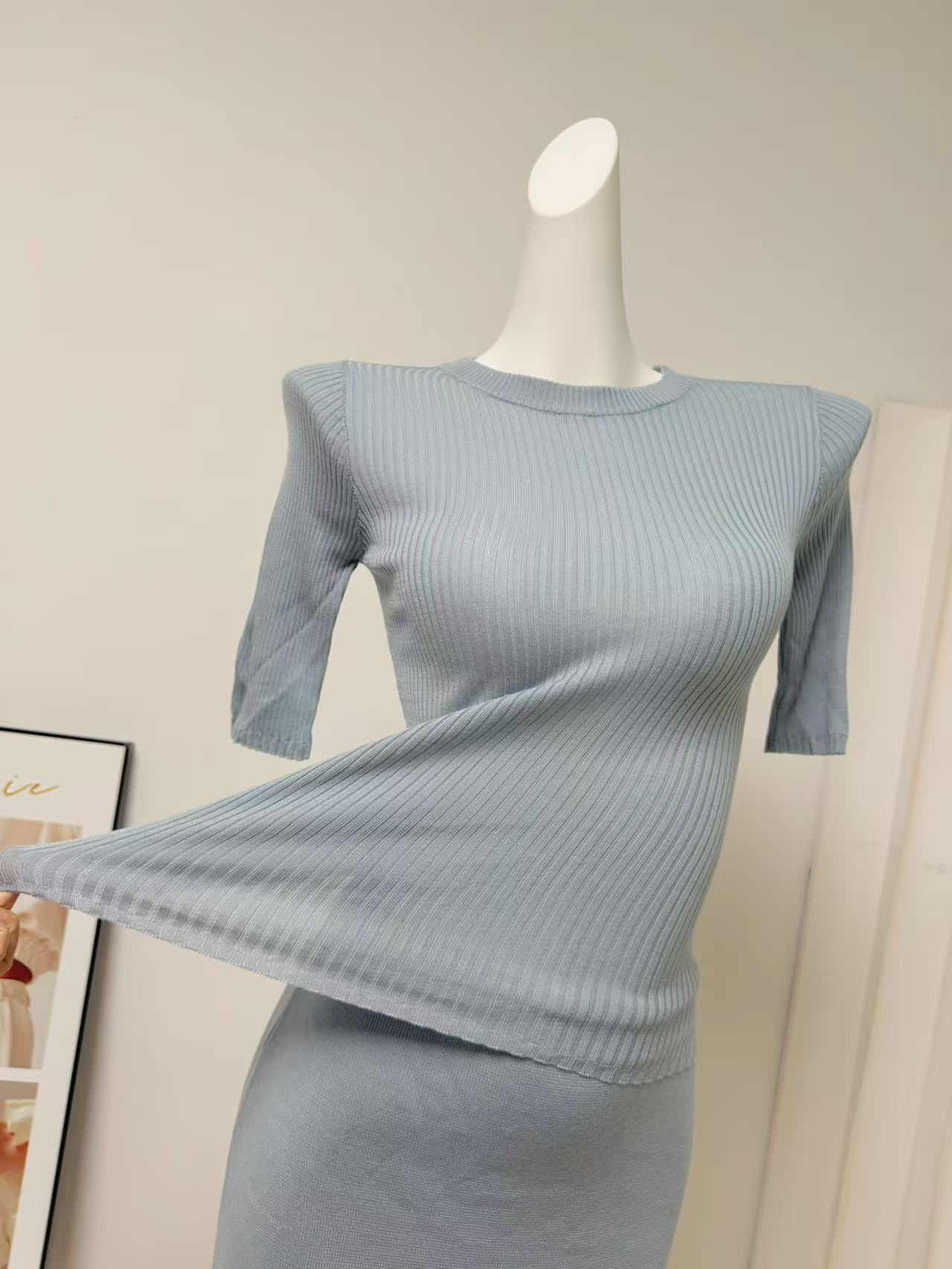 Laareetoo 100 Tencel Two-Color Mid-Sleeve Top Slimming Elegant Skirt Summer Set - Image 3