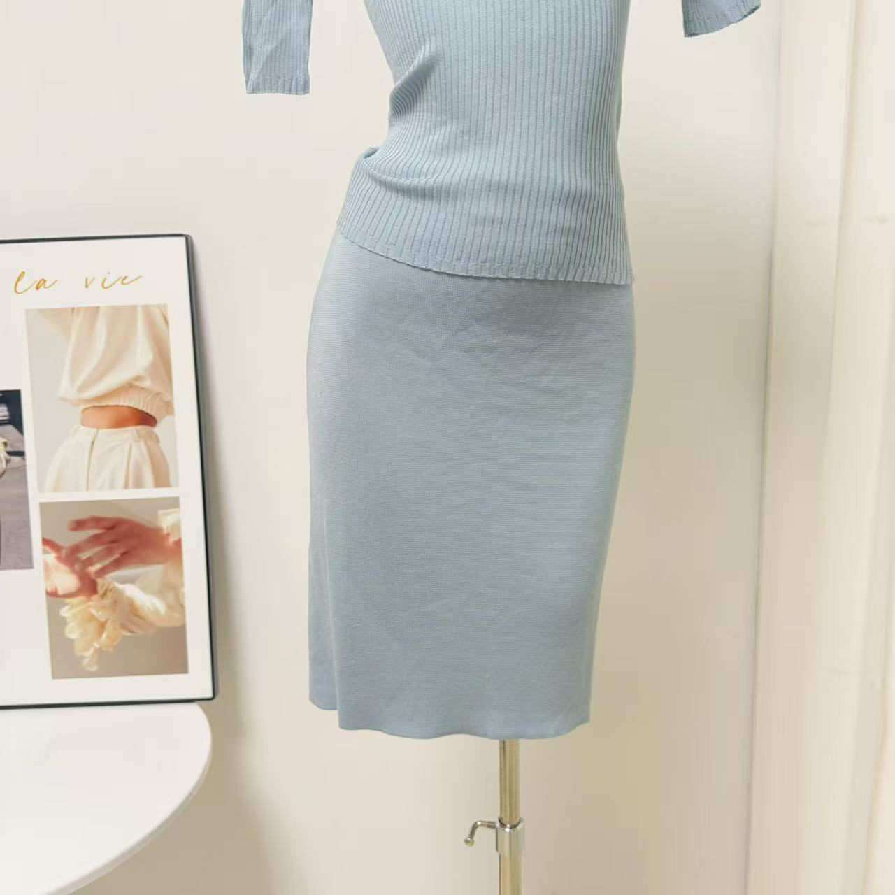 Laareetoo 100 Tencel Two-Color Mid-Sleeve Top Slimming Elegant Skirt Summer Set - Image 4