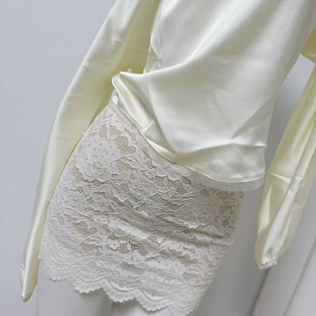 Custom Satin Off-Shoulder Top and Lace Skirt Set - Style 0d595a - Image 4