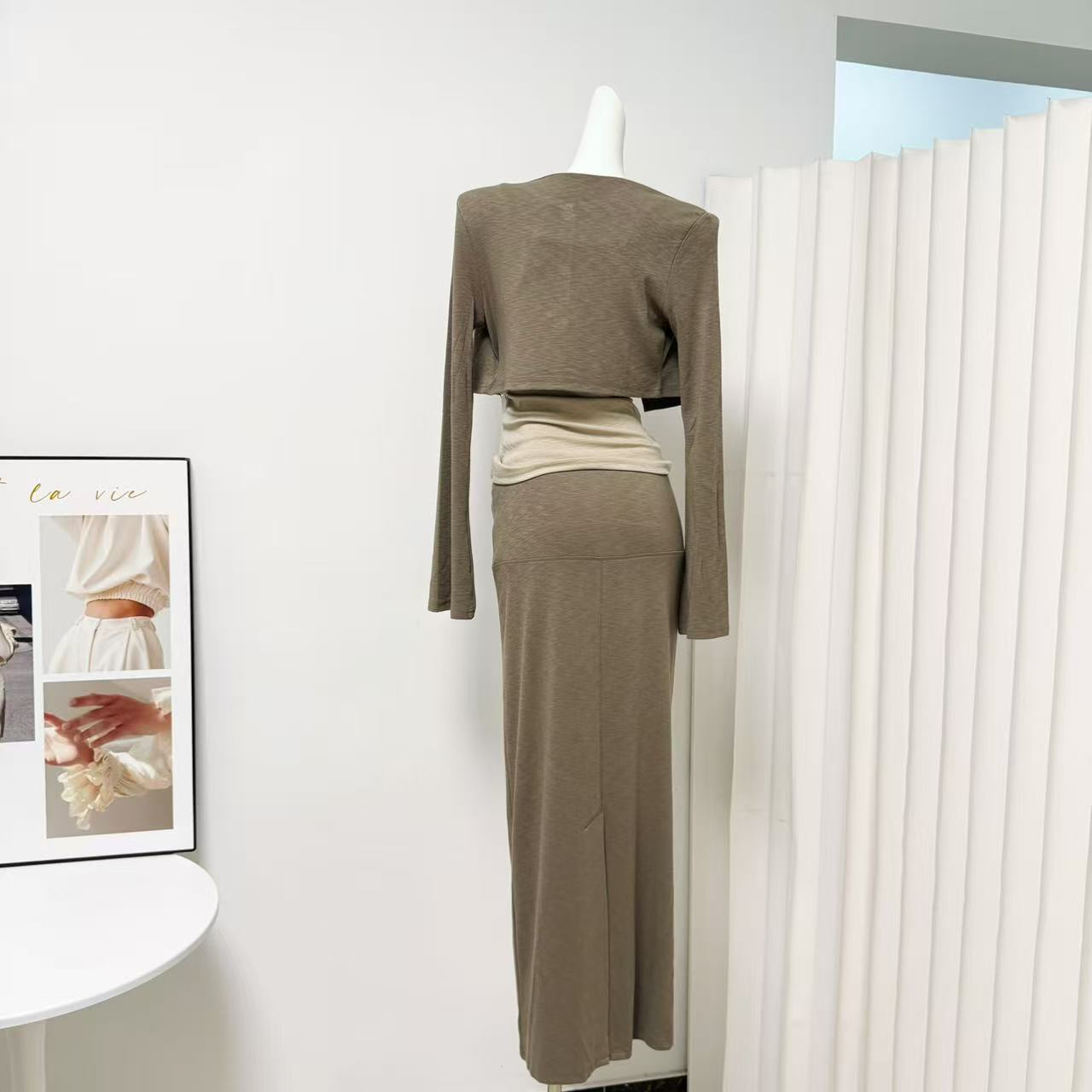 Cozy Knit Three-Piece Set: Cardigan, Cami, and Straight Skirt - Image 5