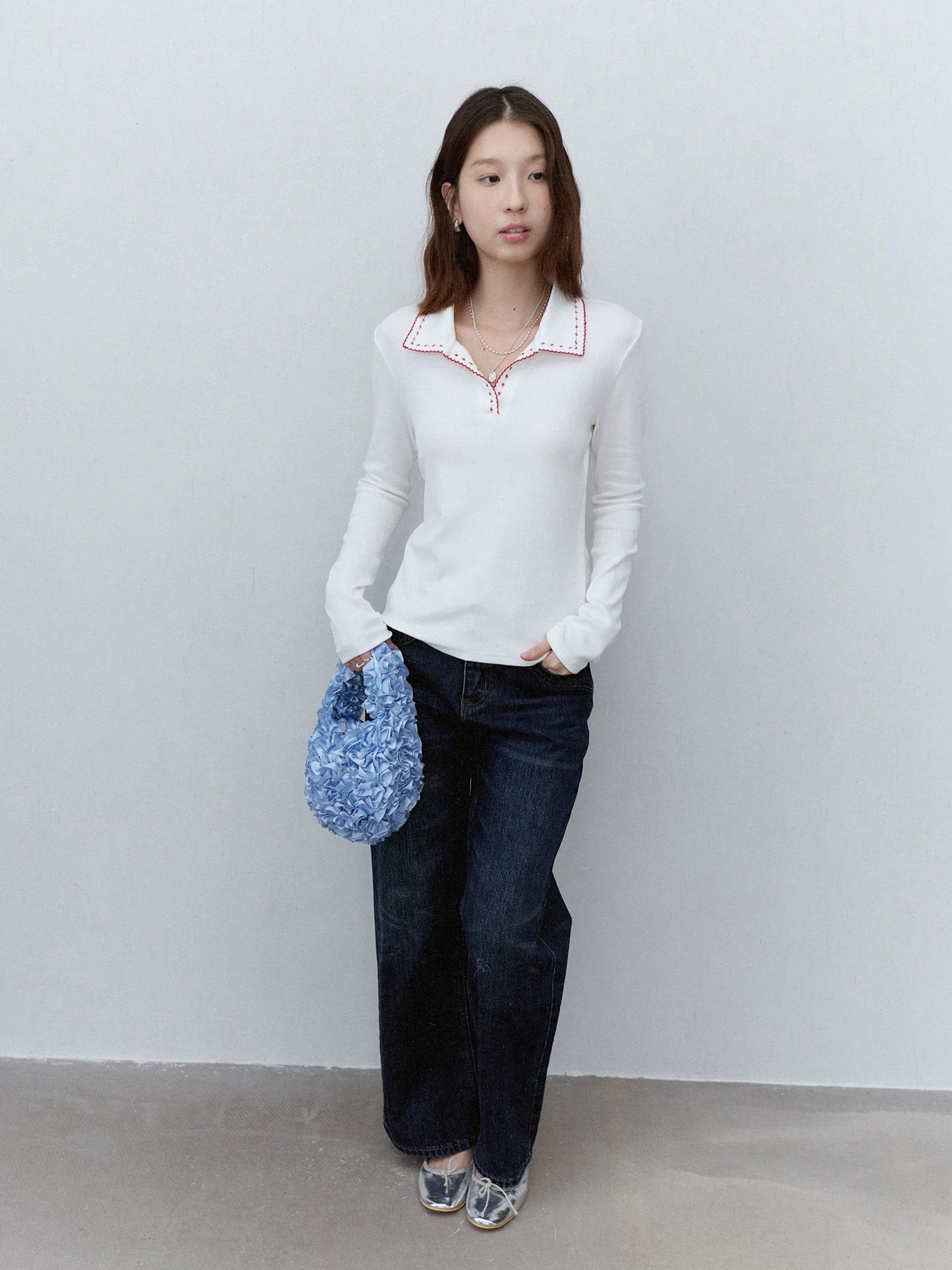 Women's Color-Block Embroidered Lapel Knit Top Fall Slimming Pullover - Image 4