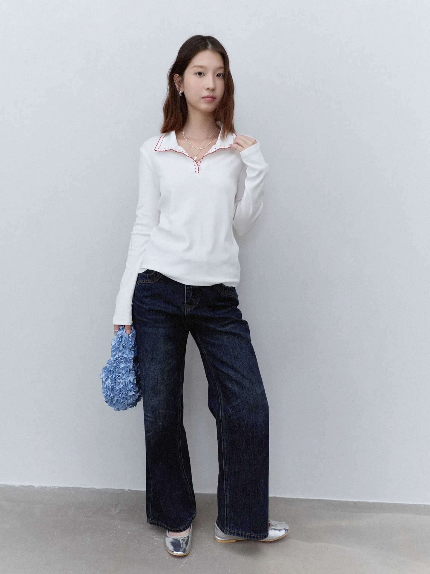 Women's Color-Block Embroidered Lapel Knit Top Fall Slimming Pullover - Image 3