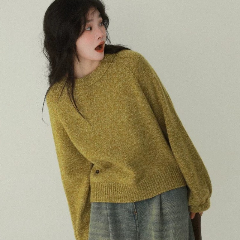 Korean Style Orange Round Neck Pullover Sweater Women Fall Winter Loose Lazy Knit Top - Image 5